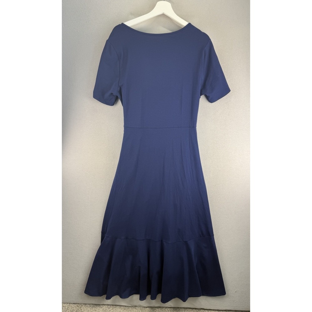 Lands End Women's Sz M Blue Short Sleeve Midi Wrap V-Neck Ruffled Hem Dress - Picture 3 of 11